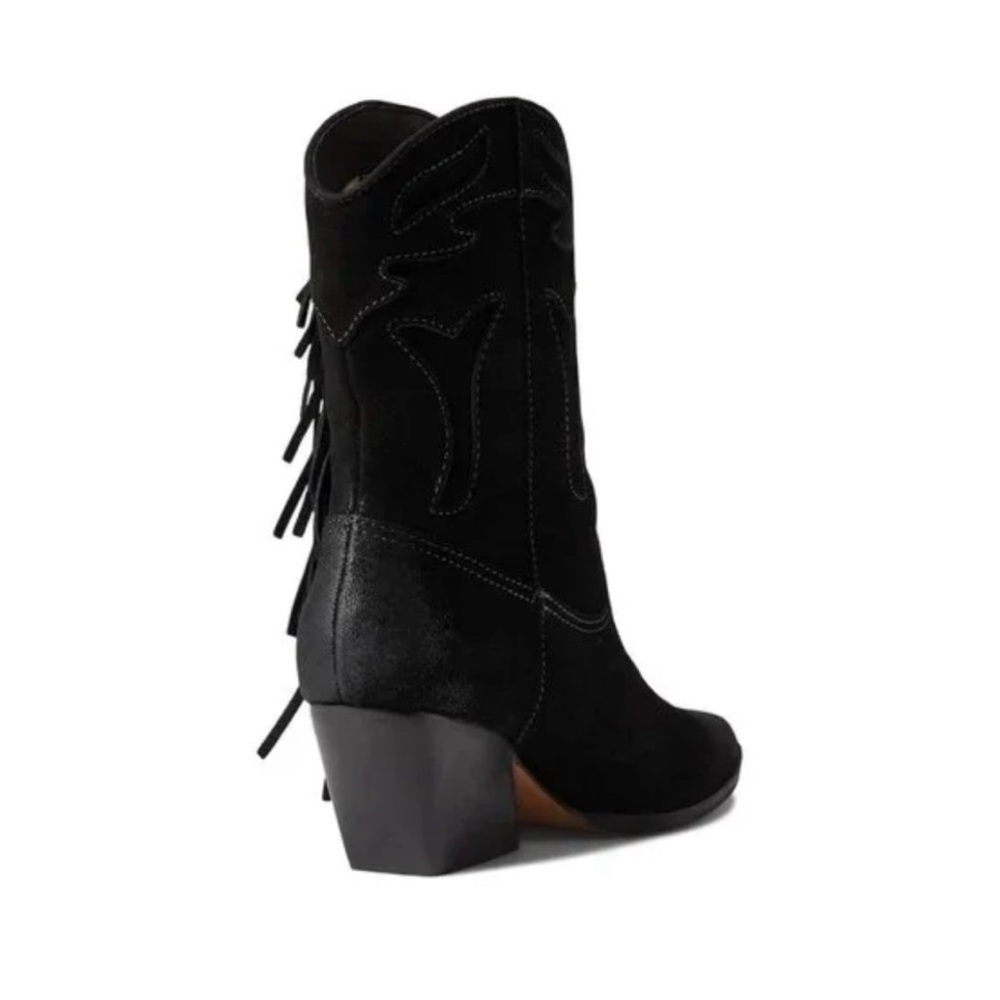 Dolce Vita Shoes Liona Black Suede Western Cowboy Fringed Boots - Picture 3 of 4